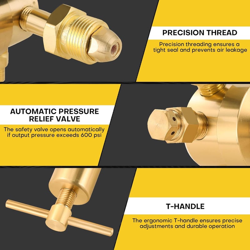 Acymner Heavy-Duty Nitrogen Regulator 0-800 PSI | Nitrogen Regulator Hvac, CGA580 Inlet, 1/4-Inch Male Flare Outlet, Brass Body, Double Gauges, Ideal for HVAC Purging and Pressure Charging - Image 5